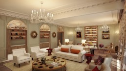 Perspective 3D d'un luxueux appartement parisien