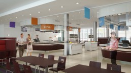 Perspective 3D d'une cantine en self-service