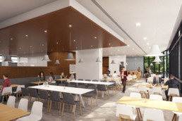 Illustration 3D d'une salle à manger de restaurant d'entreprise