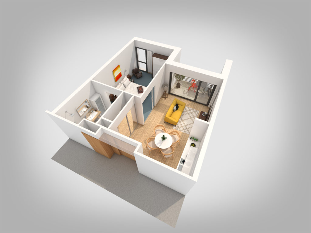 Axonométries 3D et plans de vente - foyer logement